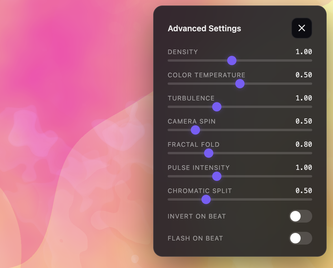 VizAmp Settings Panel: Tweaking parameters and presets